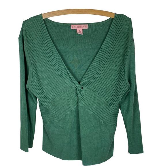 💰Bandolino Green Twist Front Ribbed Sweater - Size L - Picture 1 of 9